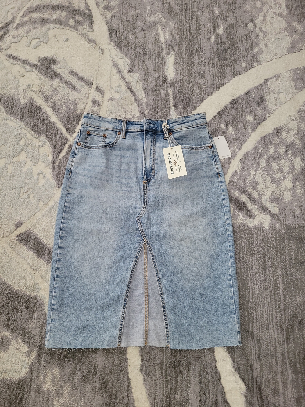Brand New Bootlegger High-Rise Light Wash Denim Midi Skirt with Front Slit